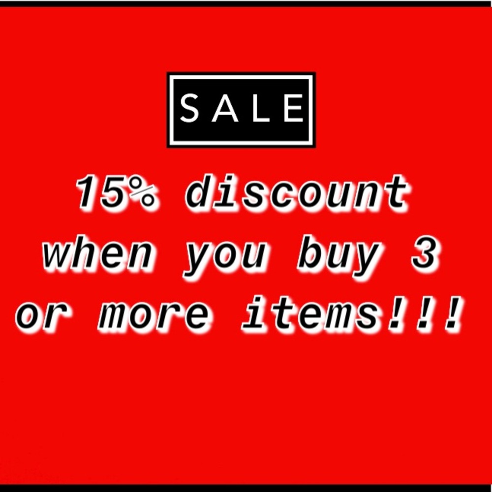 Buy 3+ items and get 15% off ❤️🥰❤️